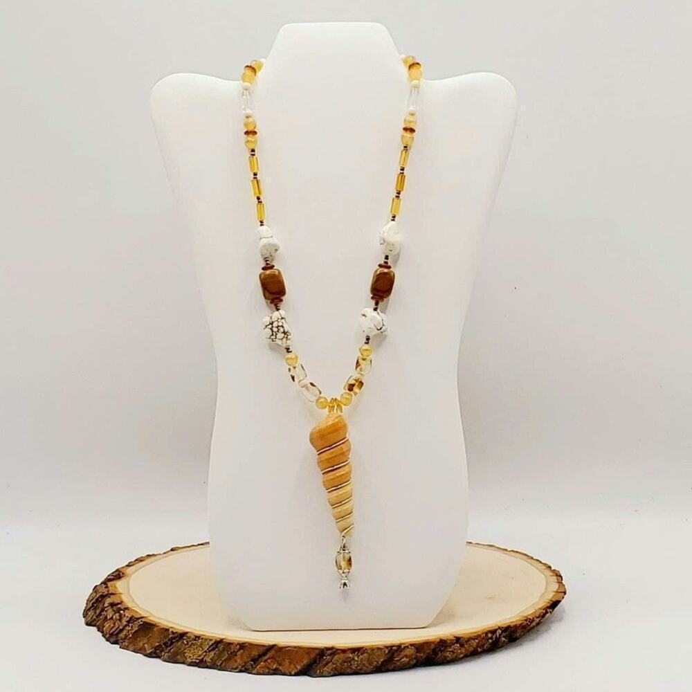 Spiral Shell and Jasper Boho Ocean Statement Necklace - Picture 3 of 6
